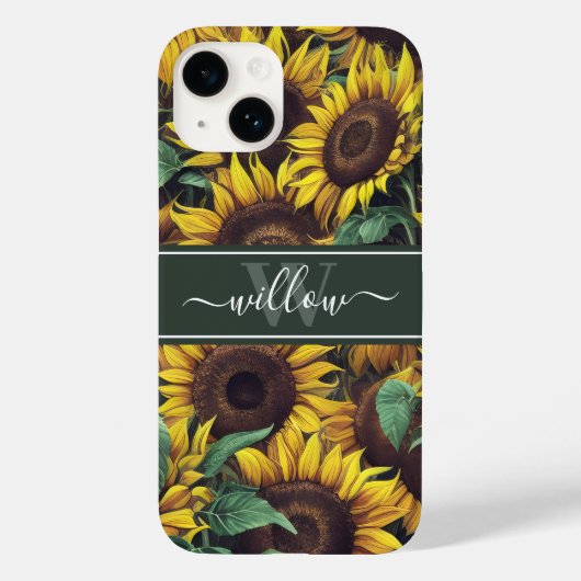 Coques Case-Mate iPhone Tournesol jaune Nom de l'illustration Monogramme (Verso)