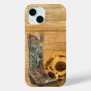 Coque Pour iPhone 15 tournesol occidental rustique en bois de grange de