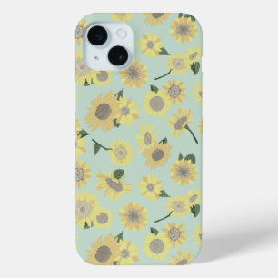 Coque iPhone 15 Mini Tournesol peint Turquoise jaune orangé
