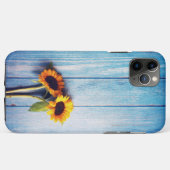 Coques Case-Mate iPhone Tournesol sur Mur en Bois Bleu (Dos (Horizontal))