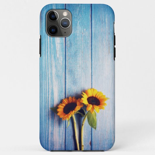 Coques Case-Mate iPhone Tournesol sur Mur en Bois Bleu (Dos)