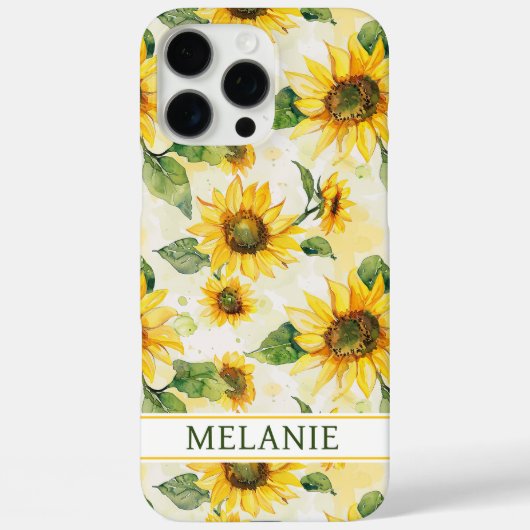 Coques Case-Mate iPhone Tournesols à l'aquarelle Monogrammées (Verso)