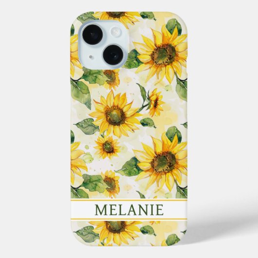 Coques Case-Mate iPhone Tournesols à l'aquarelle Monogrammés (Verso)