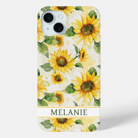 Coques Case-Mate iPhone Tournesols à l'aquarelle Monogrammés (Verso)