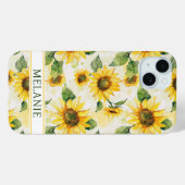 Coques Case-Mate iPhone Tournesols à l'aquarelle Monogrammés (Verso (horizontal))