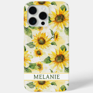 Coque iPhone 15 Pro Max Tournesols à l'aquarelle Monogrammés