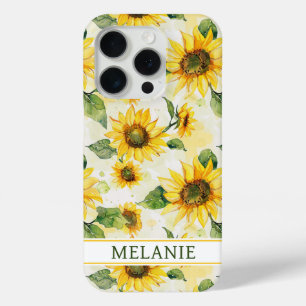 Coque iPhone 15 Pro Tournesols à l'aquarelle Monogrammés