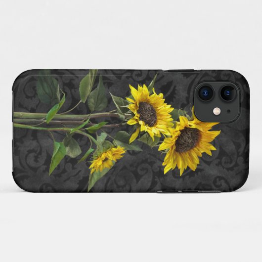 Coques Case-Mate iPhone Tournesols sur Damas (Dos (Horizontal))