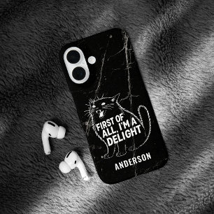 Coques iPhone 16 Tout d'abord, je suis un chat noir rugissant ravis