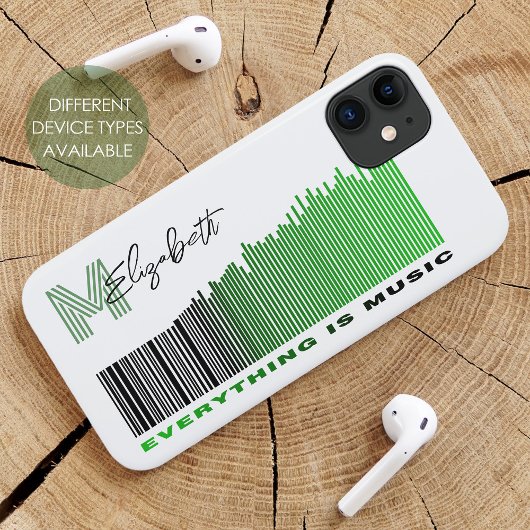 Coques Case-Mate iPhone Tout est Music Green Sound Barcode Monogramme