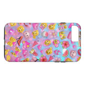 Coques Case-Mate iPhone Tout le motif rose de collage d'Emojis de fille (Dos (Horizontal))