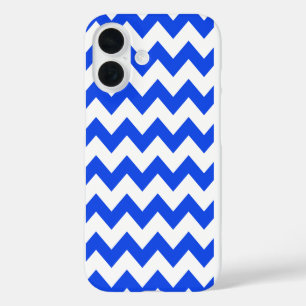 Coques iPhone 16 Tout sur Chevron Imprimer Zags blanc et bleu Zig