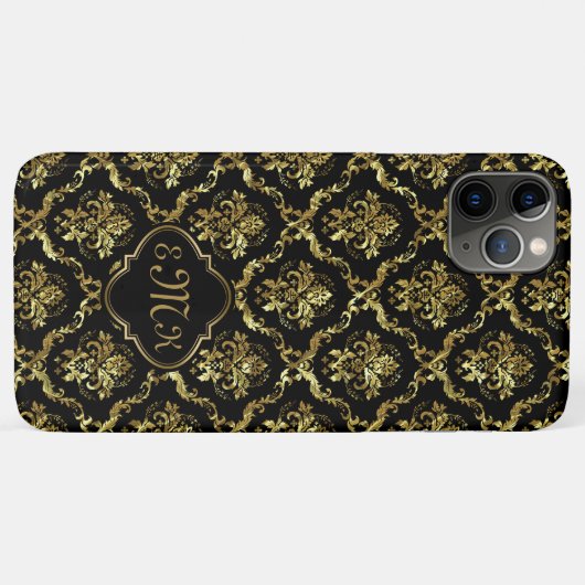 Coques Case-Mate iPhone Trait or brillant damassé noir (Dos (Horizontal))