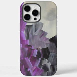 Coques iPhone 16 Pro Max Traits de pinceau abstraits en violet, gris et noi