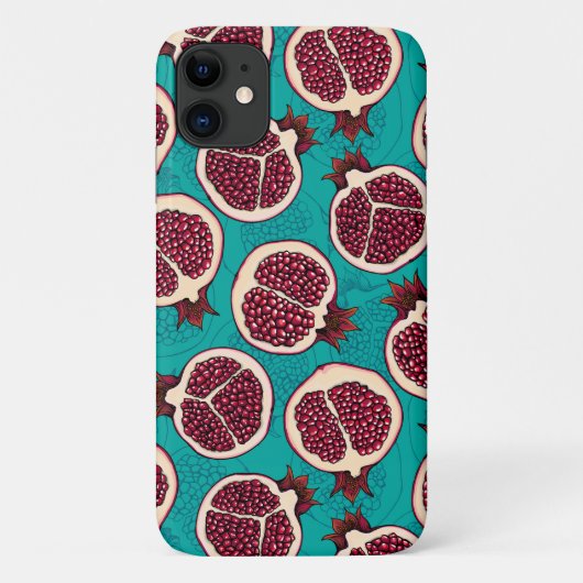 Coques Case-Mate iPhone Tranches de grenade sur turquoise (Dos)