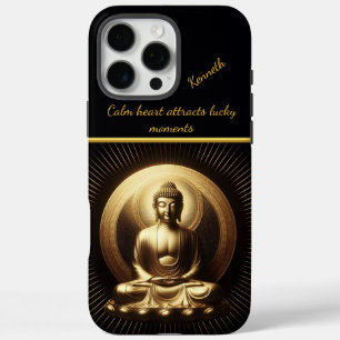 Coques iPhone 16 Pro Max Tranquille Bouddha d'or en méditation