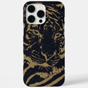 Coques iPhone 16 Pro Max Travail d'art au tigre noir et or de style luxe pa