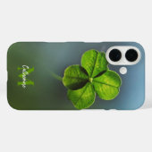 Coques Case-Mate iPhone Trèfle Chanceux Vert Nom et Monogramme (Verso (horizontal))