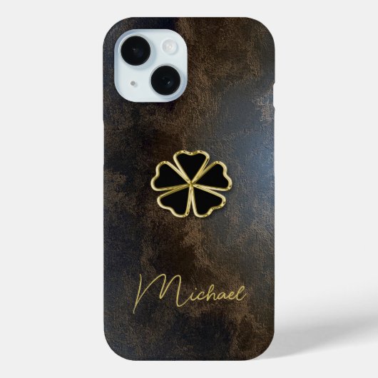 Coques Case-Mate iPhone Trèfle doré élégant, aspect cuir (Verso)