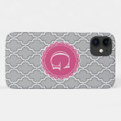 Coques Case-Mate iPhone Treillis gris Floral rose Monogramme (Dos (Horizontal))