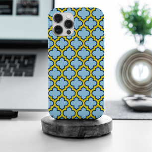 Coque iPhone 15 Pro Max Trellis bleu et jaune, treillis, Quatrefoil