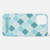 Coques Case-Mate iPhone Trellis Bleu Marocain, Quatrefoil, Votre Nom (Verso (horizontal))