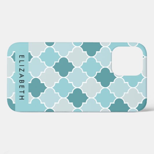 Coques Case-Mate iPhone Trellis Bleu Marocain, Quatrefoil, Votre Nom (Verso (horizontal))