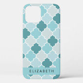 Coques Case-Mate iPhone Trellis Bleu Marocain, Quatrefoil, Votre Nom (Verso)