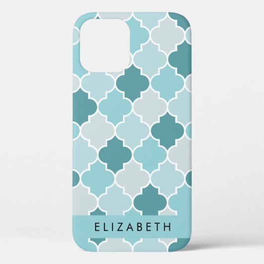 Coques Case-Mate iPhone Trellis Bleu Marocain, Quatrefoil, Votre Nom (Verso)