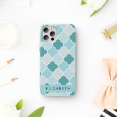 Coques Case-Mate iPhone Trellis Bleu Marocain, Quatrefoil, Votre Nom