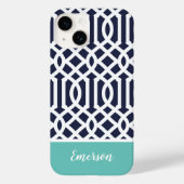 Coques Case-Mate iPhone Trellis de monogramme Navy et Aqua (Verso)