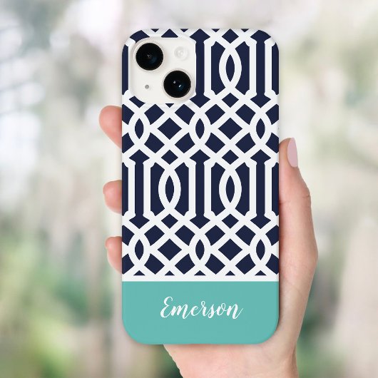 Coques Case-Mate iPhone Trellis de monogramme Navy et Aqua