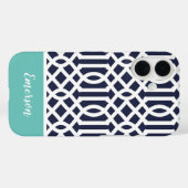 Coques Case-Mate iPhone Trellis de monogramme Navy et Aqua (Verso (horizontal))