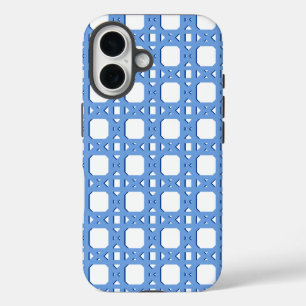 Coques iPhone 16 Trellis en canne de Chinoiserie en porcelaine bleu