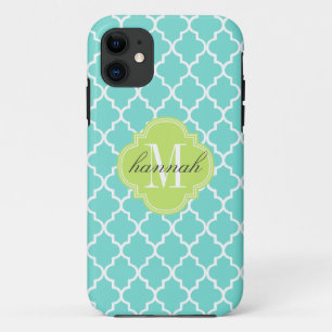Coques Pour iPhone Trellis marocain de tuiles d'Aqua personnalisé