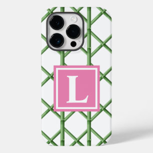Coque Pour iPhone 14 Pro Trellis Vert Prépa Motif Bambou Monogramme