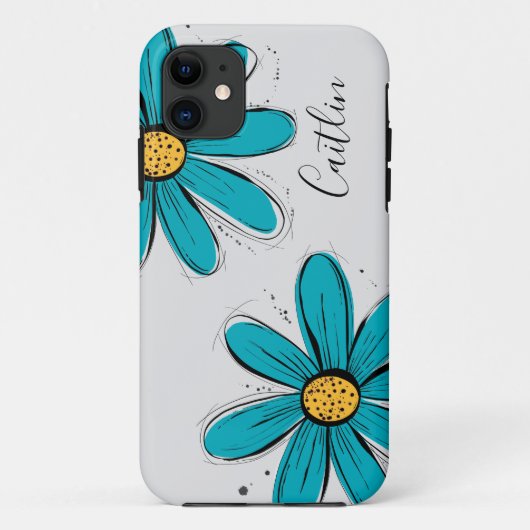 Coques Case-Mate iPhone Trending Daisy Art turquoise inky (Dos)