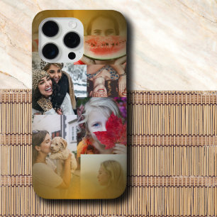 Coque iPhone 15 Pro Max Trendy 6 Photo Collage Gold Metallic