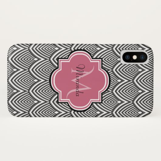 Coques Case-Mate iPhone Trendy Black Arched Scallops Pink Monogramme Nom (Dos (Horizontal))