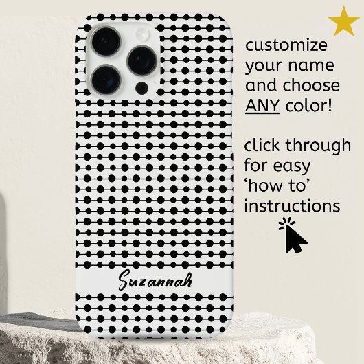 Coques Case-Mate iPhone Trendy Black White Dots Lines Pattern Custom Name