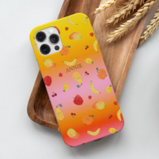 Coques iPhone 16 Pro Trendy Cute Tie Dye Jaune Orange Fruits Motif