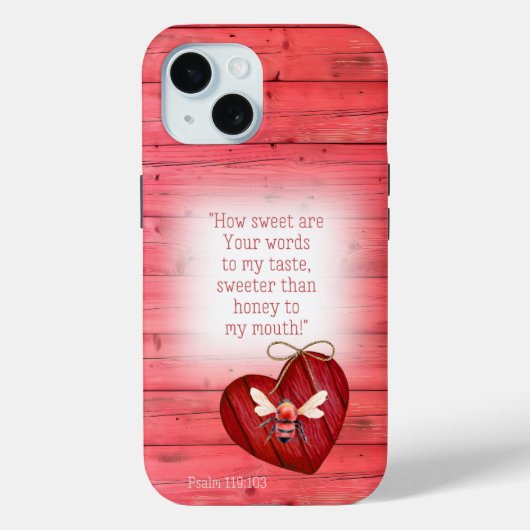 Coques Case-Mate iPhone Trendy Faux Red Wood Red Heart Orange Bee Bible (Verso)
