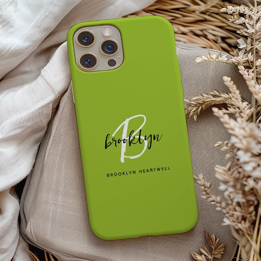 Coques Case-Mate iPhone Trendy Lime Green Black White Monogramme Nom
