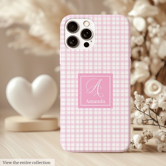 Coques Case-Mate iPhone Trendy Pink Plaid iPhone Case Clear Monogram Gift