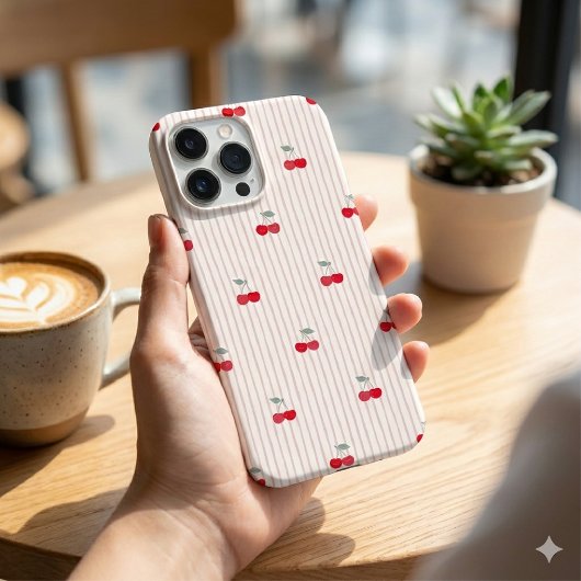 Coques Case-Mate iPhone Trendy Retro Coquette Red Cherries Pinstripe