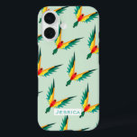Coques iPhone 16 Trendy Tropical Bird Motif Blue Personnalisé<br><div class="desc">Oiseaux tropicaux de style géométrique en motif répétitif élégante coque personnalisée.</div>