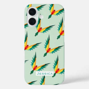 Coques iPhone 16 Trendy Tropical Bird Motif Blue Personnalisé