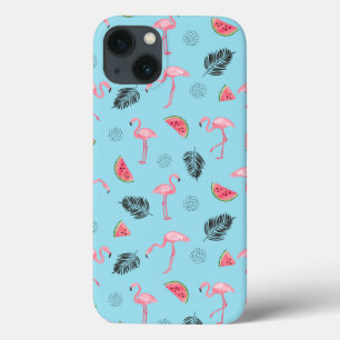 iPhone 13 Coque Trendy Tropical Flamingo & Watermelon Pattern