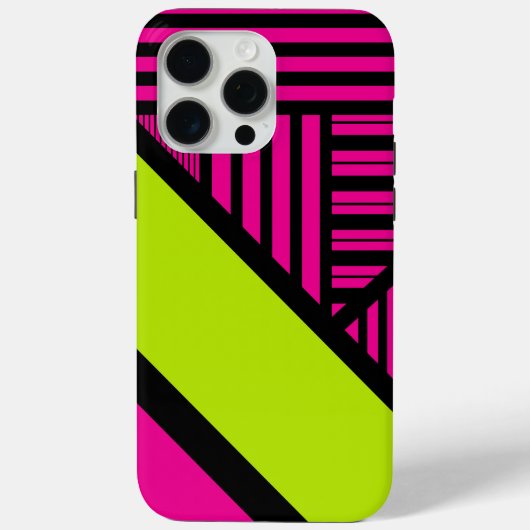 Coques Case-Mate iPhone Triangle rayures en vert citron, rose chaud et noi (Verso)