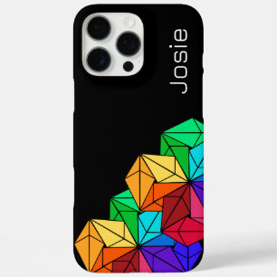 Coques iPhone 16 Pro Max Triangles de cubes arc-en-ciel lumineux 3D sur noi
